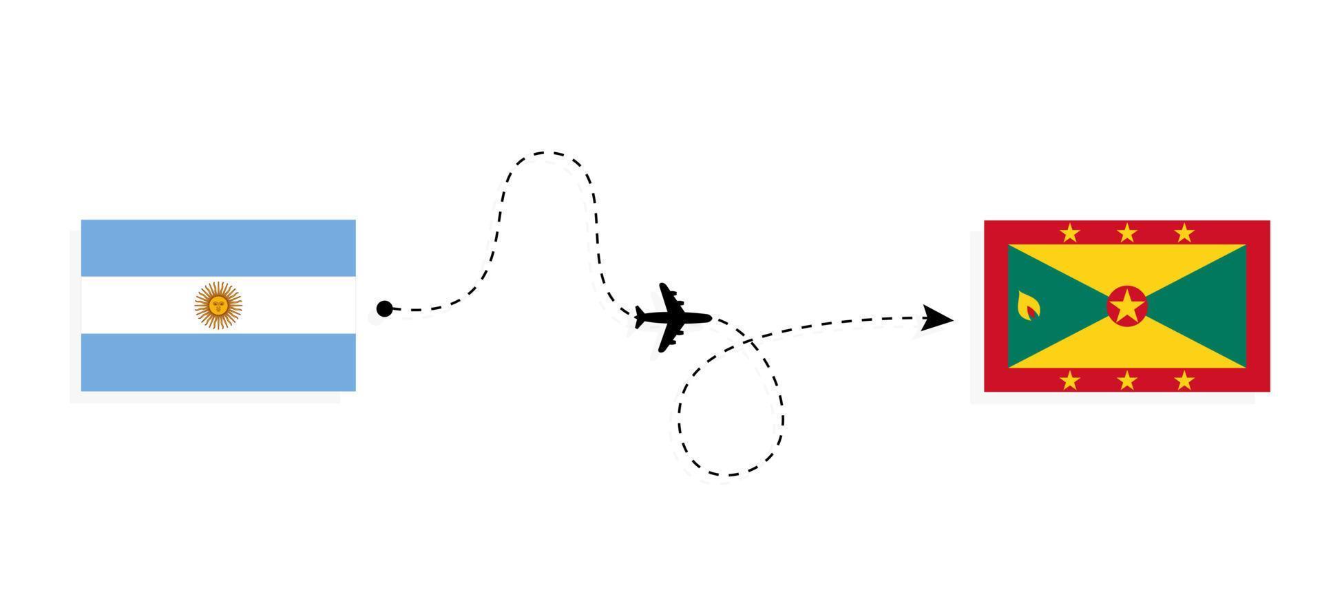 Flight and travel from Argentina to Grenada by passenger airplane Travel concept vector