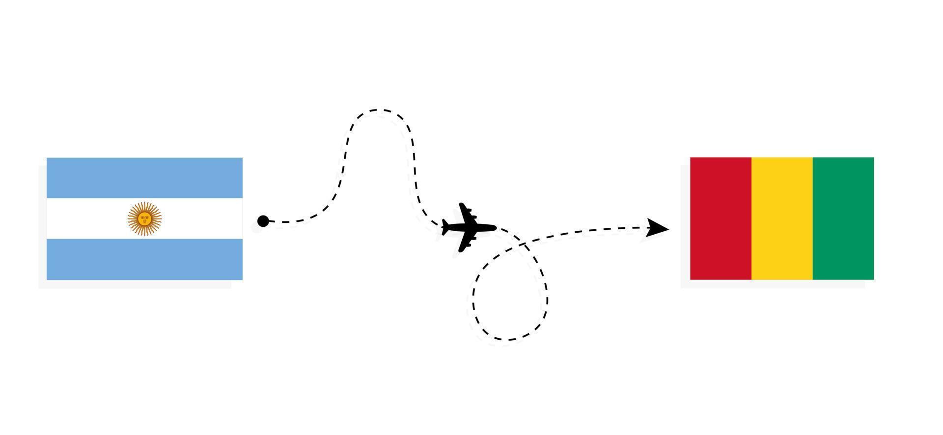 Flight and travel from Argentina to Guinea by passenger airplane Travel concept vector