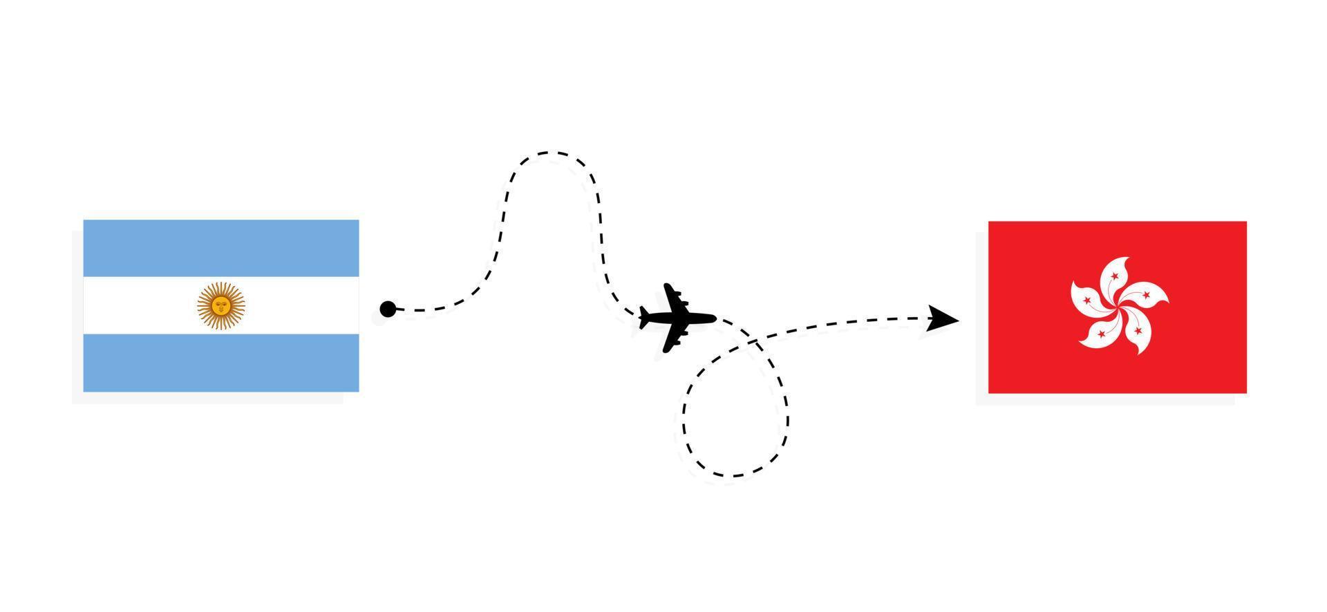 Flight and travel from Argentina to Hong Kong by passenger airplane Travel concept vector