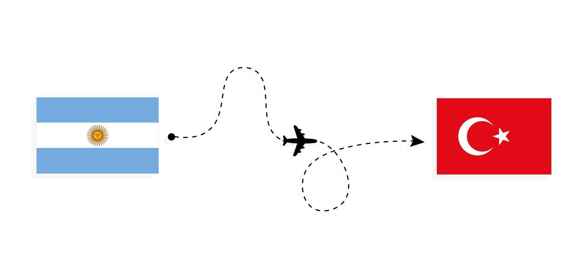 Flight and travel from Argentina to Turkey by passenger airplane Travel concept vector