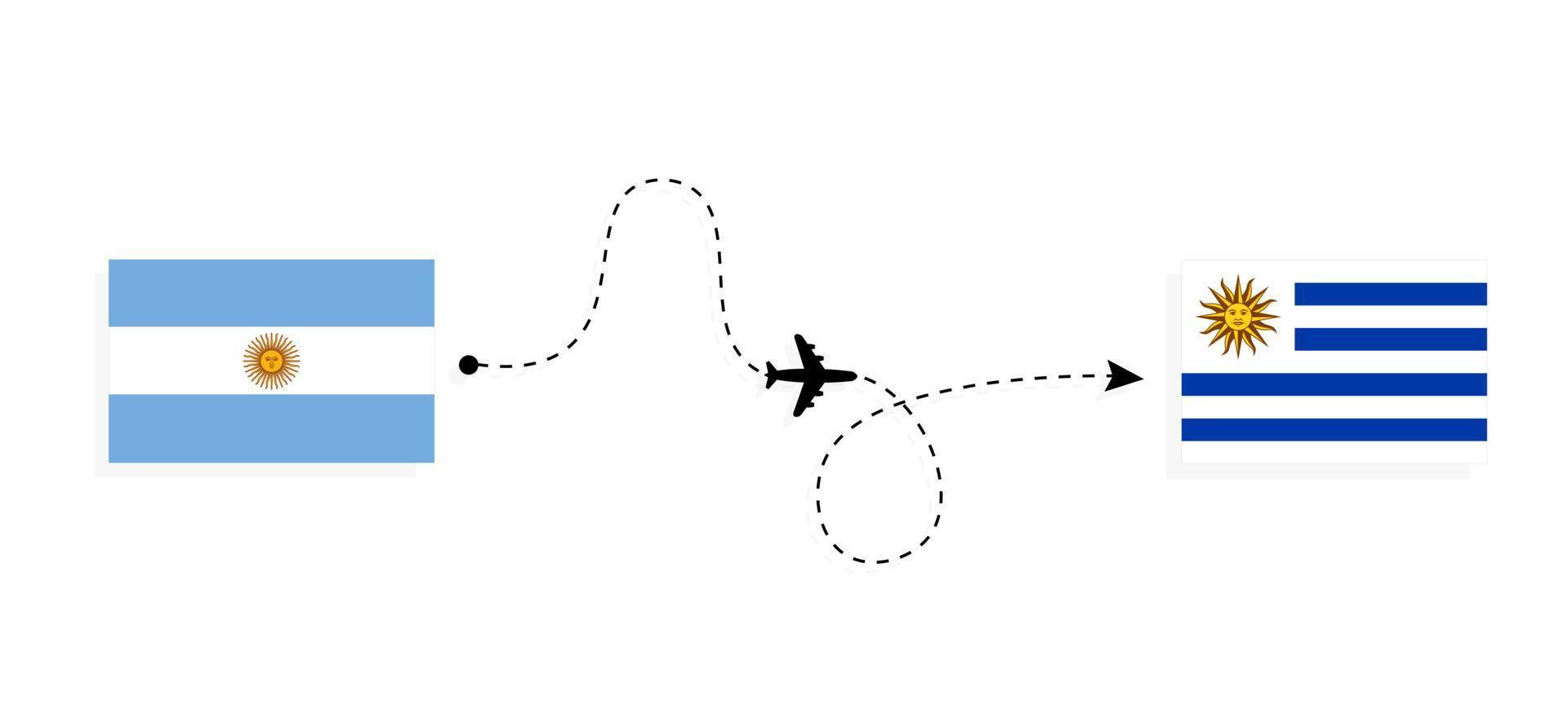 Flight and travel from Argentina to Uruguay by passenger airplane Travel concept vector