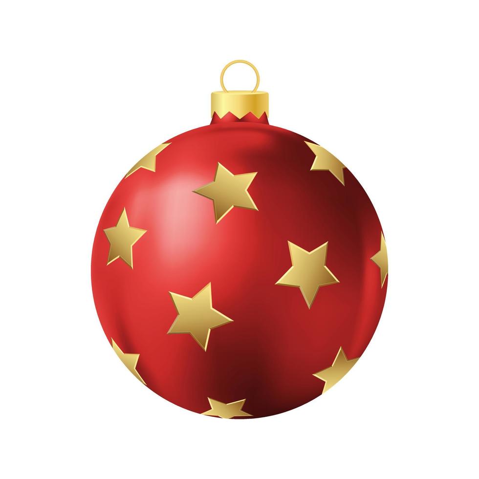 Red Christmas tree toy with golden stars Realistic color illustration vector