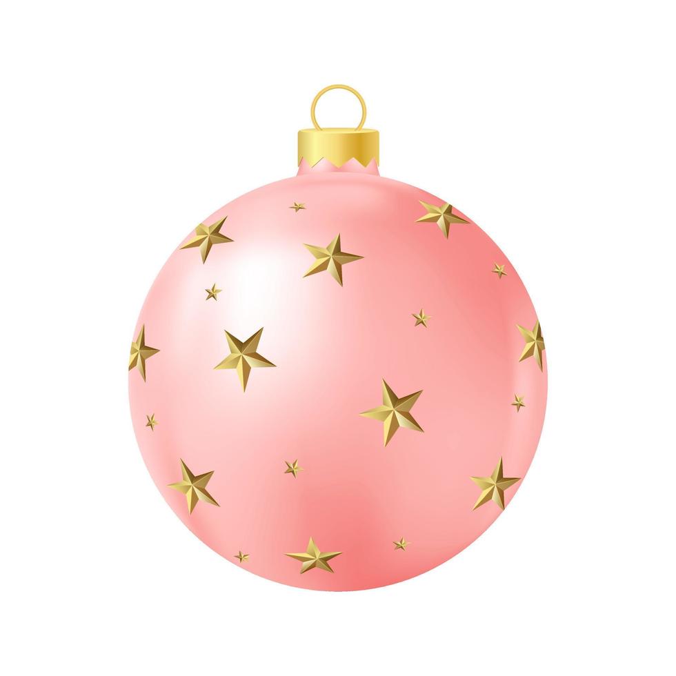 Red Christmas tree toy with golden stars Realistic color illustration vector