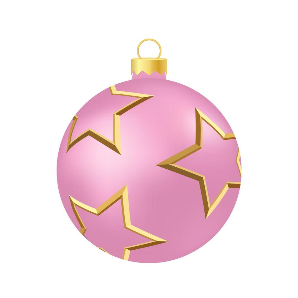 Pink rose Christmas tree toy or ball Volumetric and realistic color illustration vector