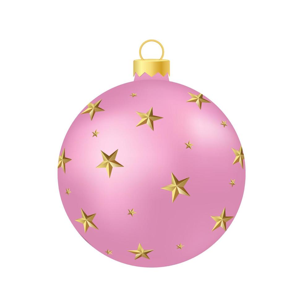 Pink rose Christmas tree toy or ball Volumetric and realistic color illustration vector