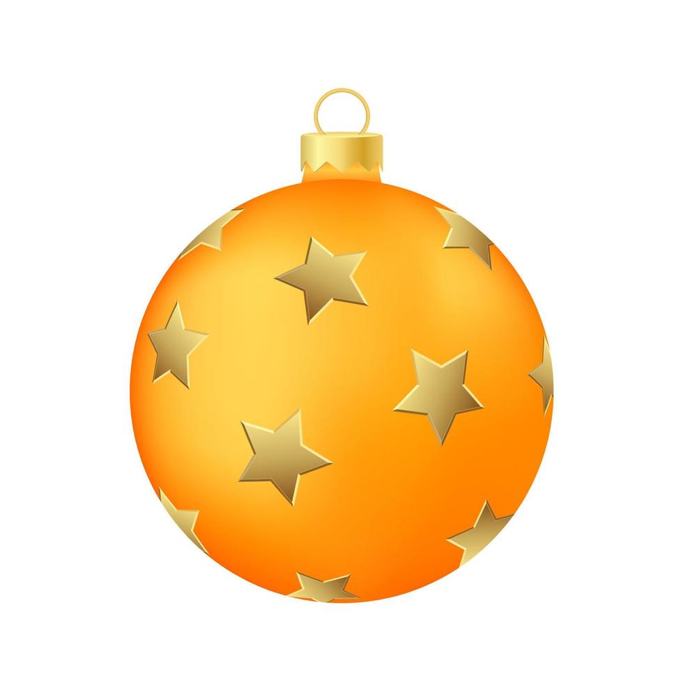 Juguete de árbol de Navidad naranja o bola, ilustración volumétrica y en color realista vector