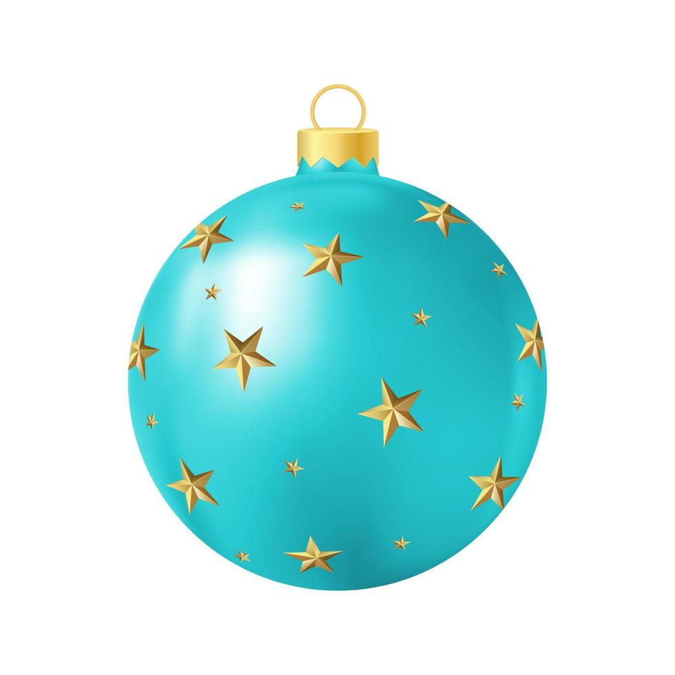 juguete de árbol de navidad turquesa con estrellas doradas ilustración de color realista vector