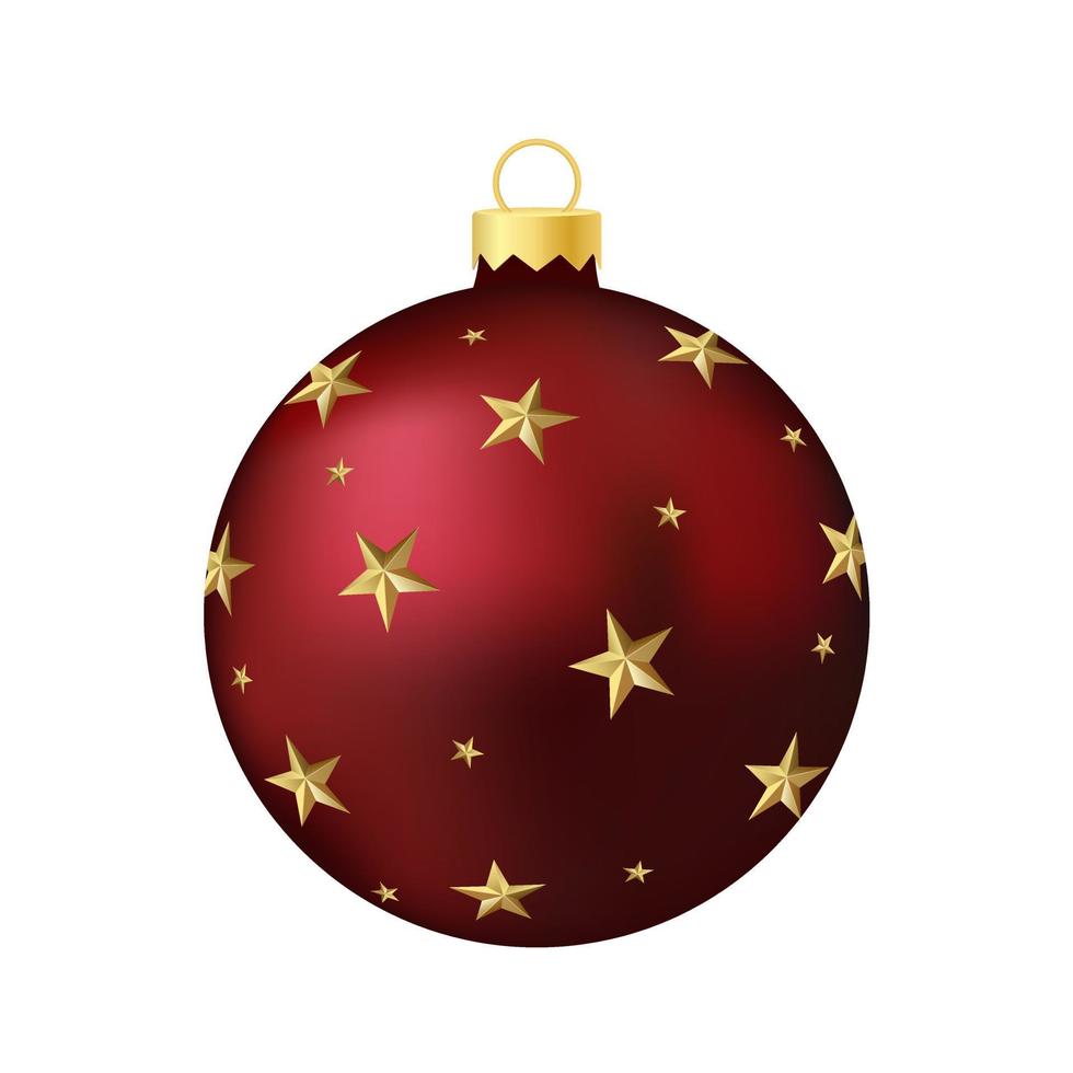 Dark red Christmas tree toy or ball Volumetric and realistic color illustration vector