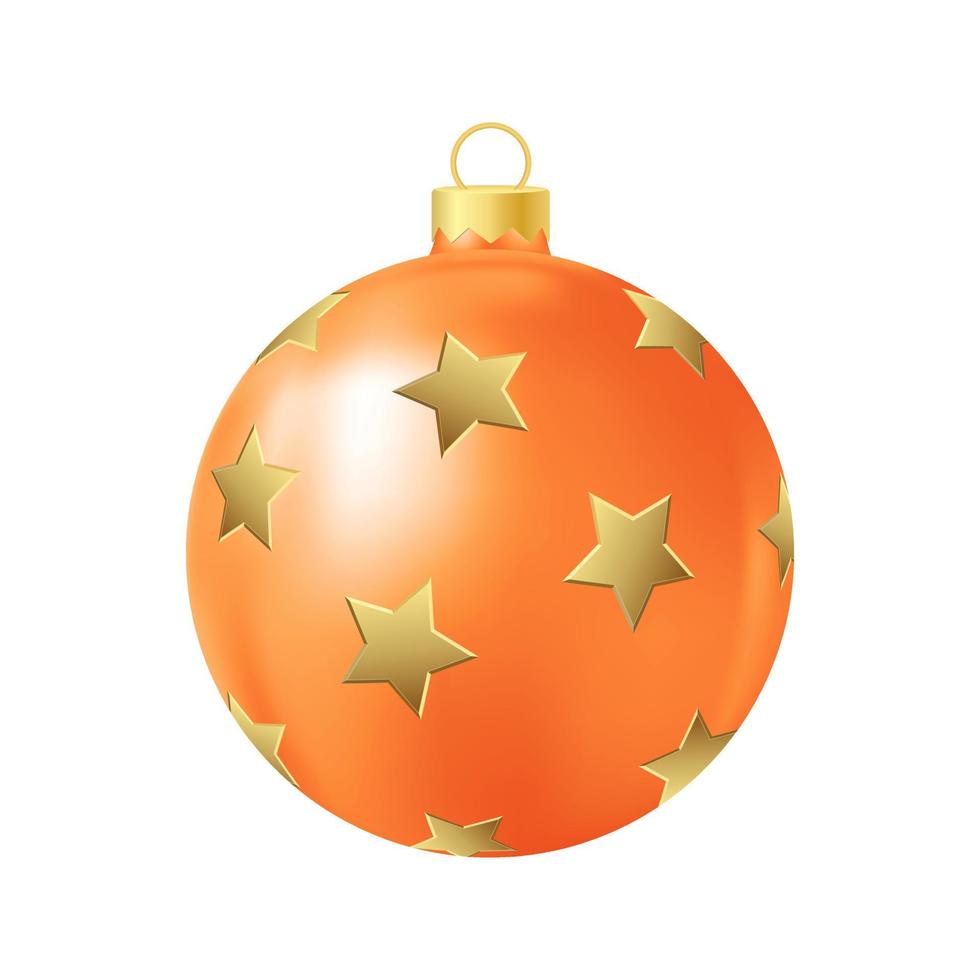 Orange Christmas tree toy with golden stars Realistic color illustration vector