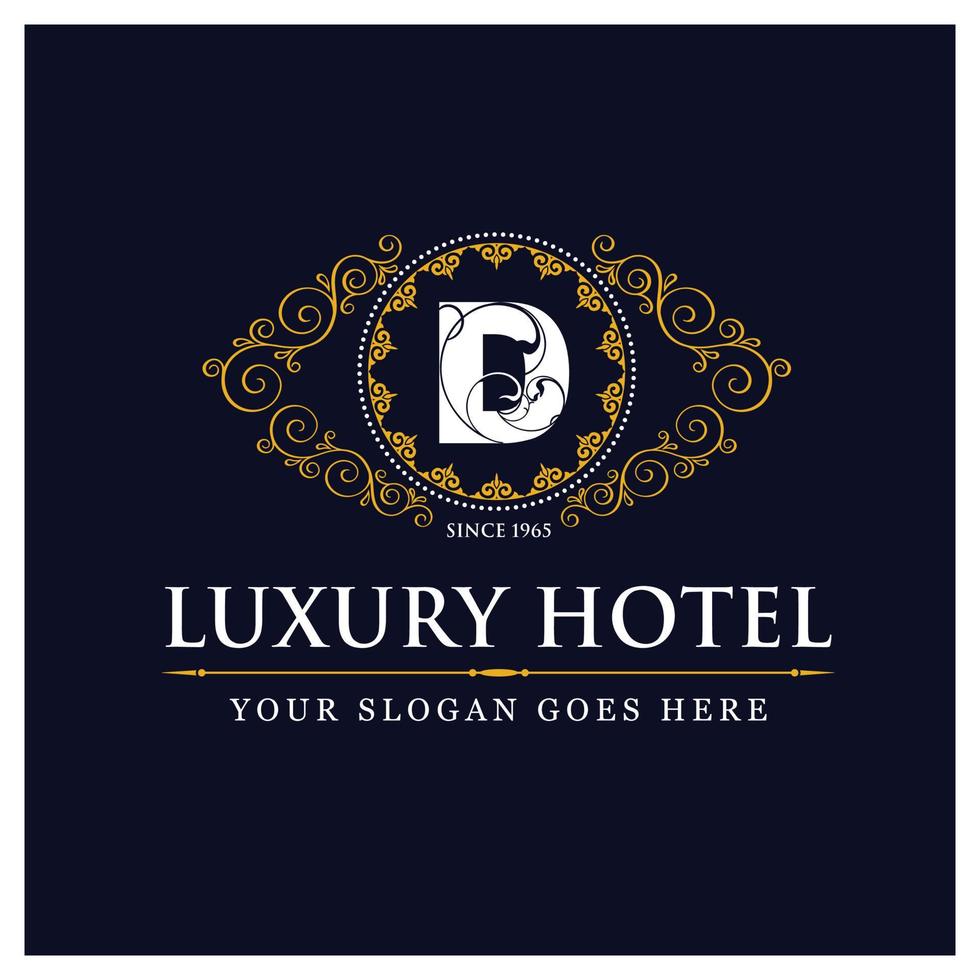 diseño de hotel de lujo con logo y vector de tipografía