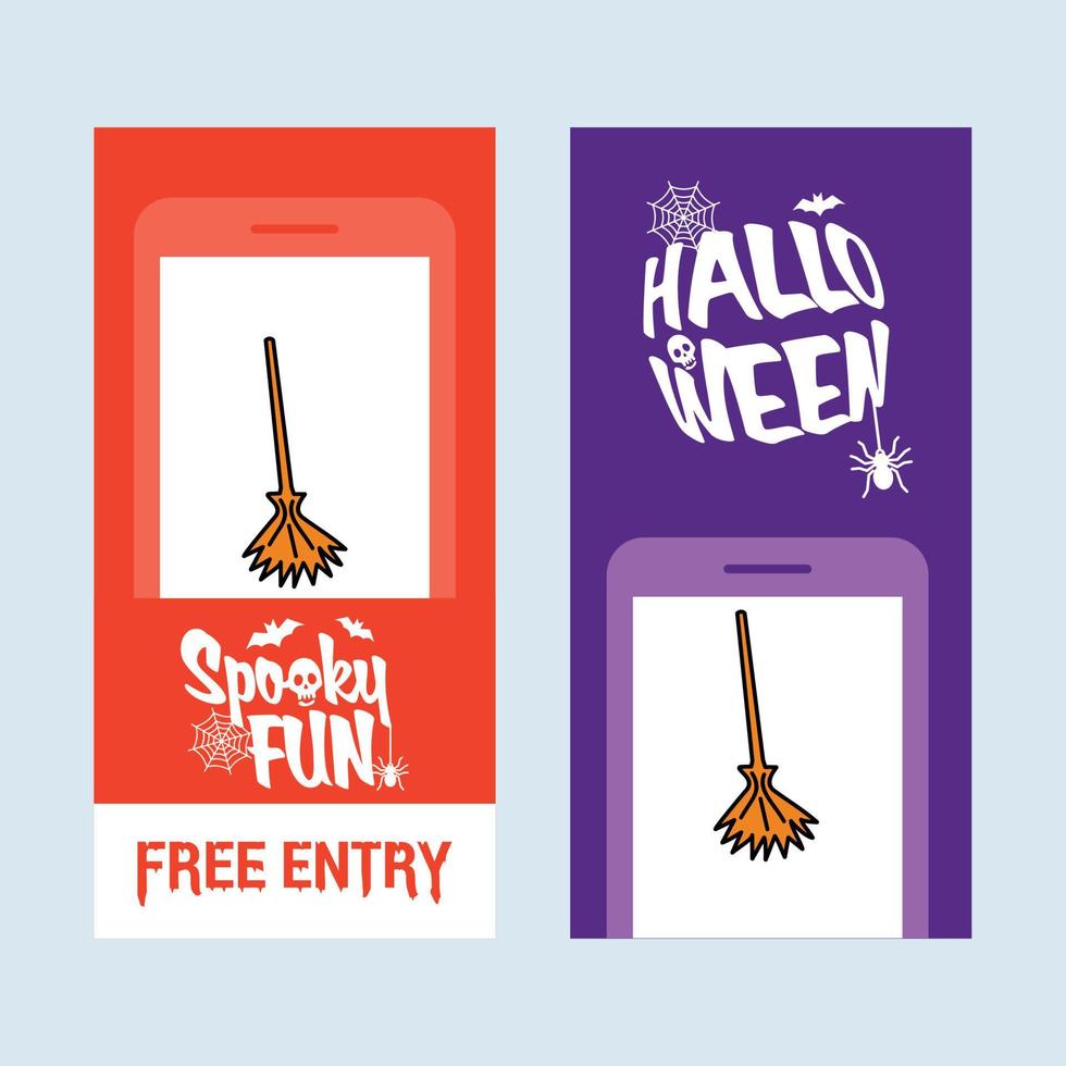 Happy Halloween invitation design with broom vector