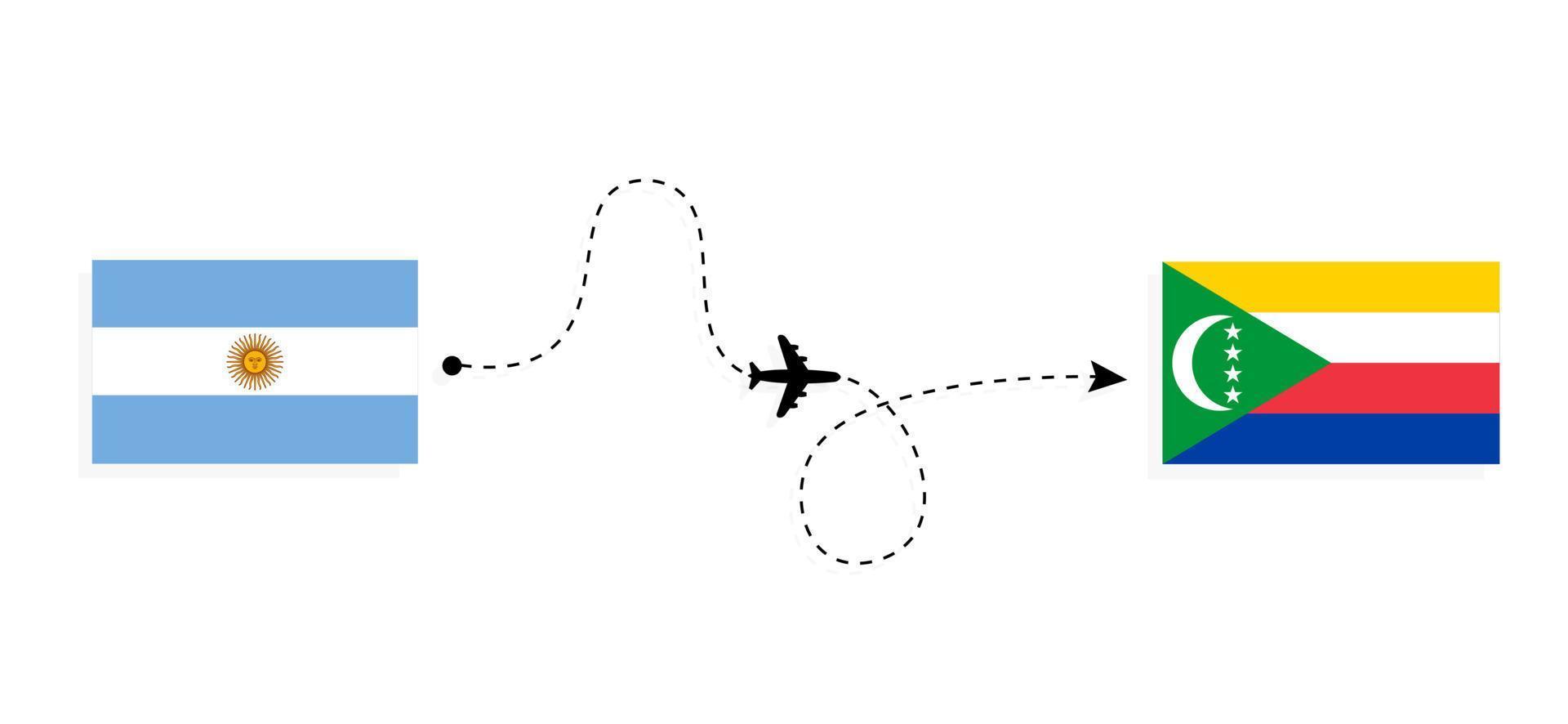 Flight and travel from Argentina to Comoros by passenger airplane Travel concept vector