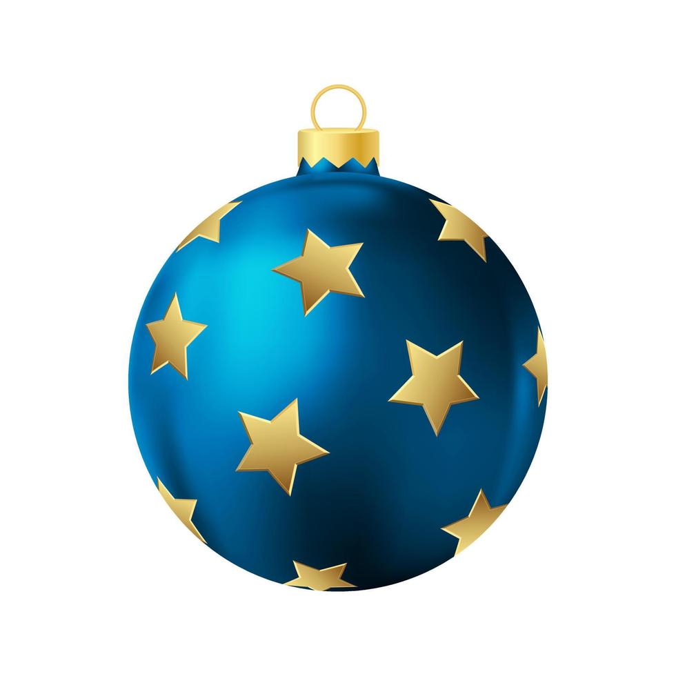 juguete de árbol de navidad azul con estrellas doradas ilustración de color realista vector