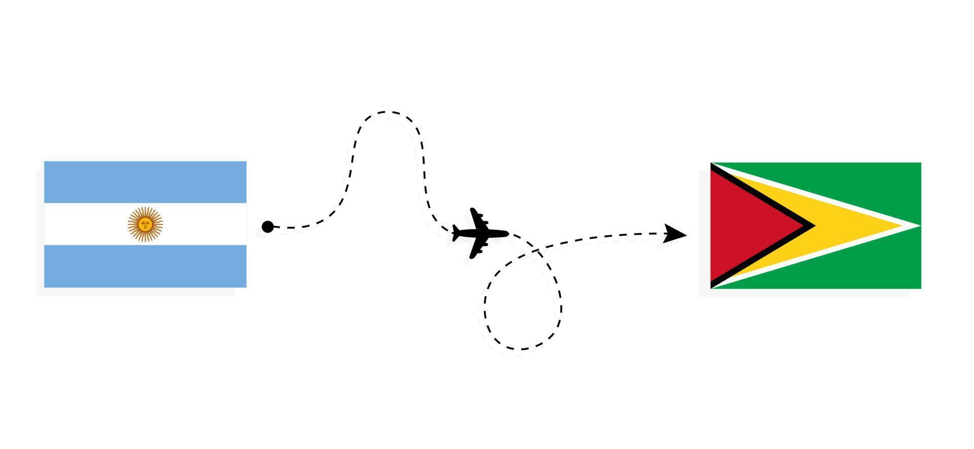 Flight and travel from Argentina to Guyana by passenger airplane Travel concept vector