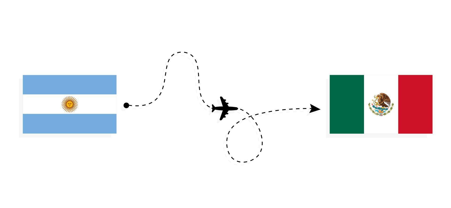 Flight and travel from Argentina to Mexico by passenger airplane Travel concept vector