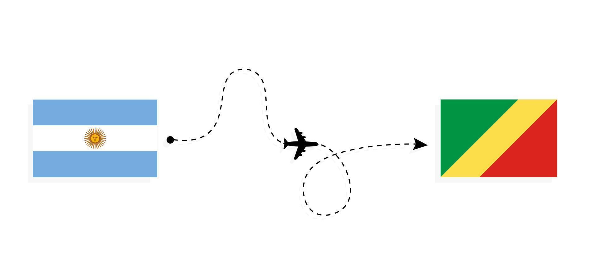 Flight and travel from Argentina to Republic of the Congo by passenger airplane Travel concept vector