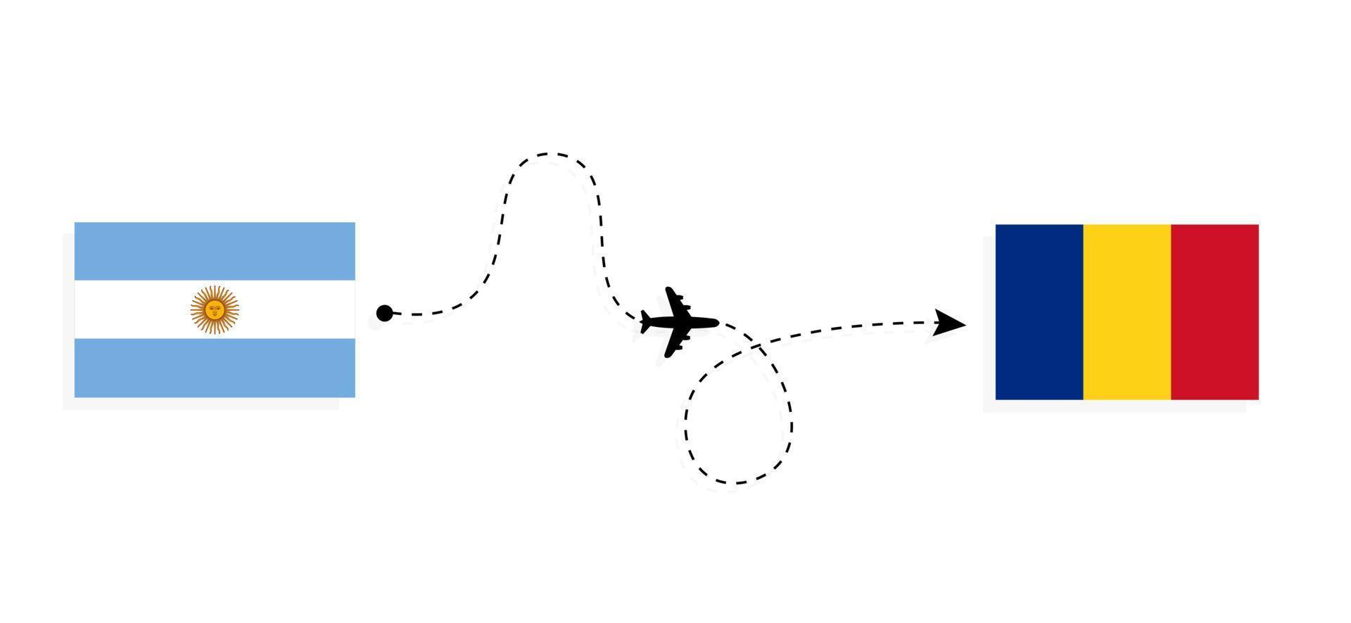 Flight and travel from Argentina to Romania by passenger airplane Travel concept vector