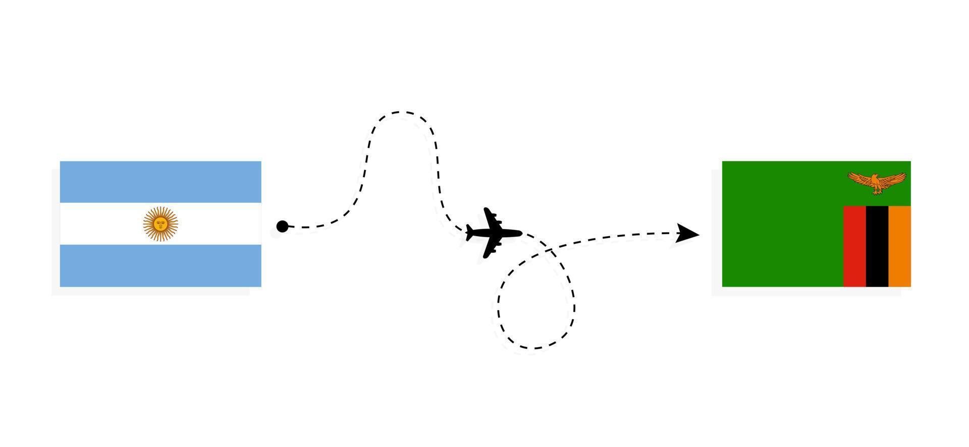 Flight and travel from Argentina to Zambia by passenger airplane Travel concept vector