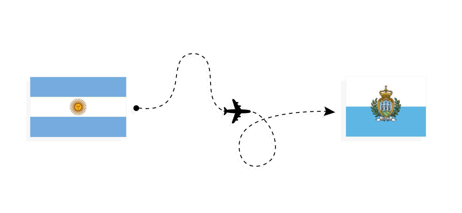 Flight and travel from Argentina to San Marino by passenger airplane Travel concept vector