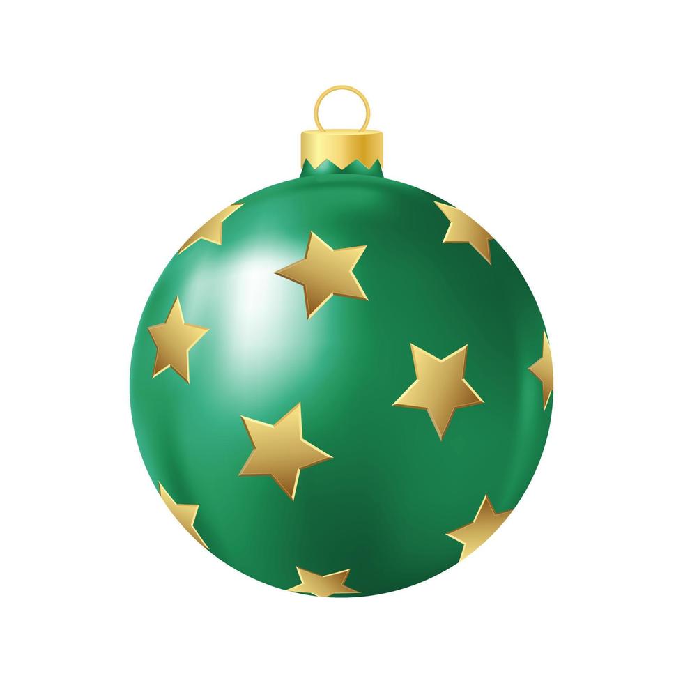 Green Christmas tree toy with golden stars Realistic color illustration vector