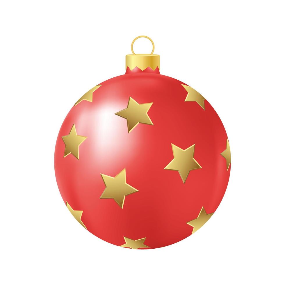 Red Christmas tree toy with golden stars Realistic color illustration vector