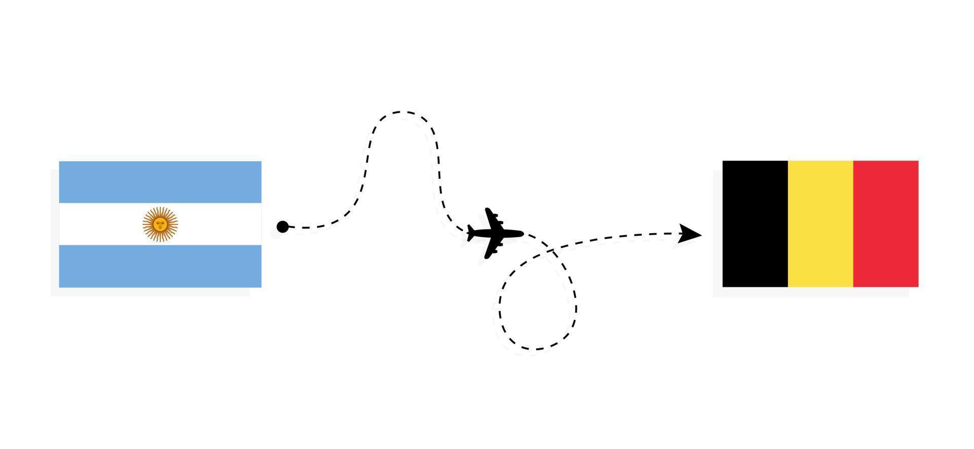 Flight and travel from Argentina to Belgium by passenger airplane Travel concept vector