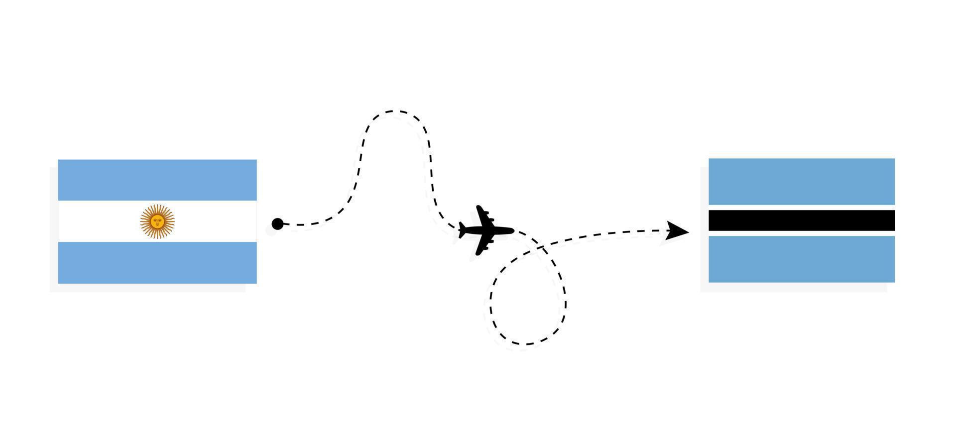 Flight and travel from Argentina to Botswana by passenger airplane Travel concept vector