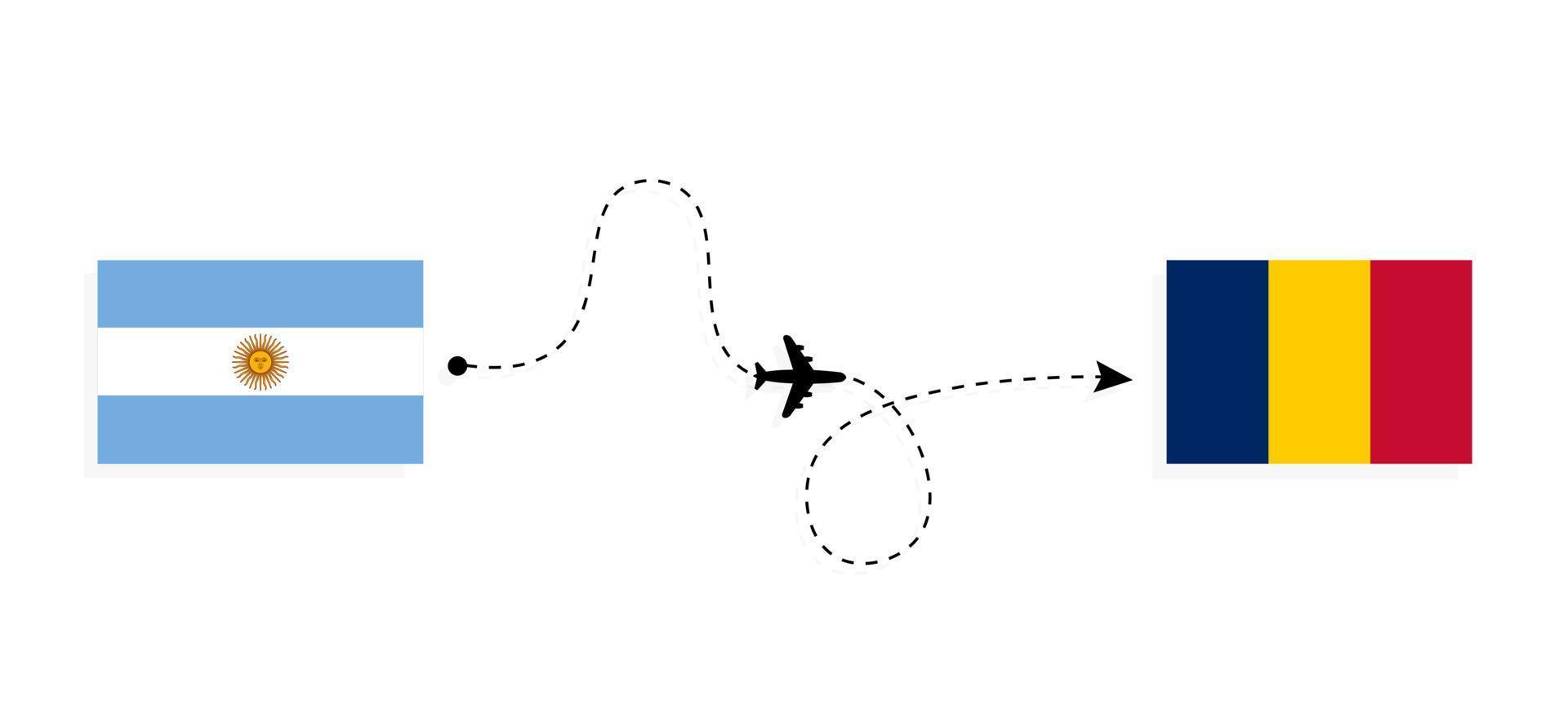 Flight and travel from Argentina to Chad by passenger airplane Travel concept vector