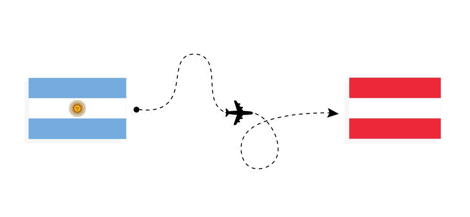 Flight and travel from Argentina to Austria by passenger airplane Travel concept vector