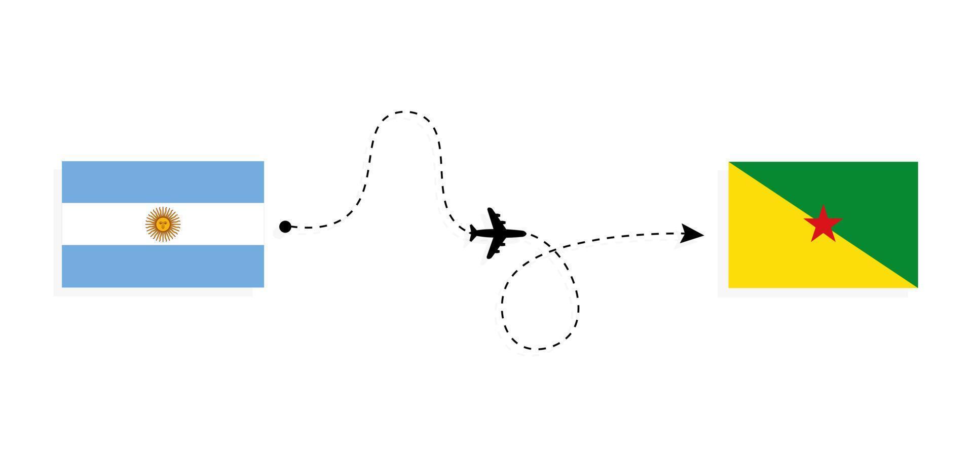 Flight and travel from Argentina to French Guiana by passenger airplane Travel concept vector