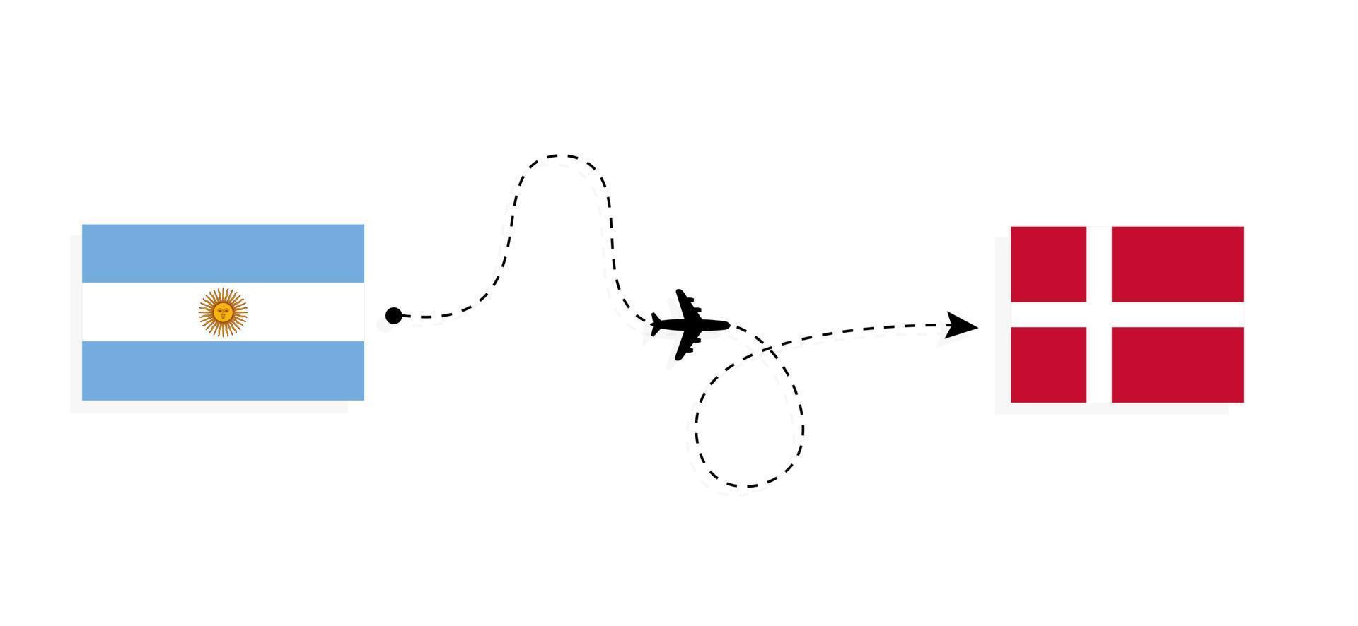Flight and travel from Argentina to Denmark by passenger airplane Travel concept vector