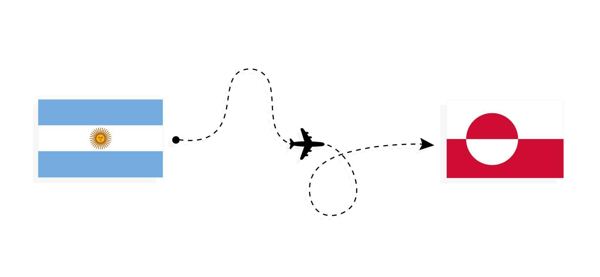 Flight and travel from Argentina to Greenland by passenger airplane Travel concept vector