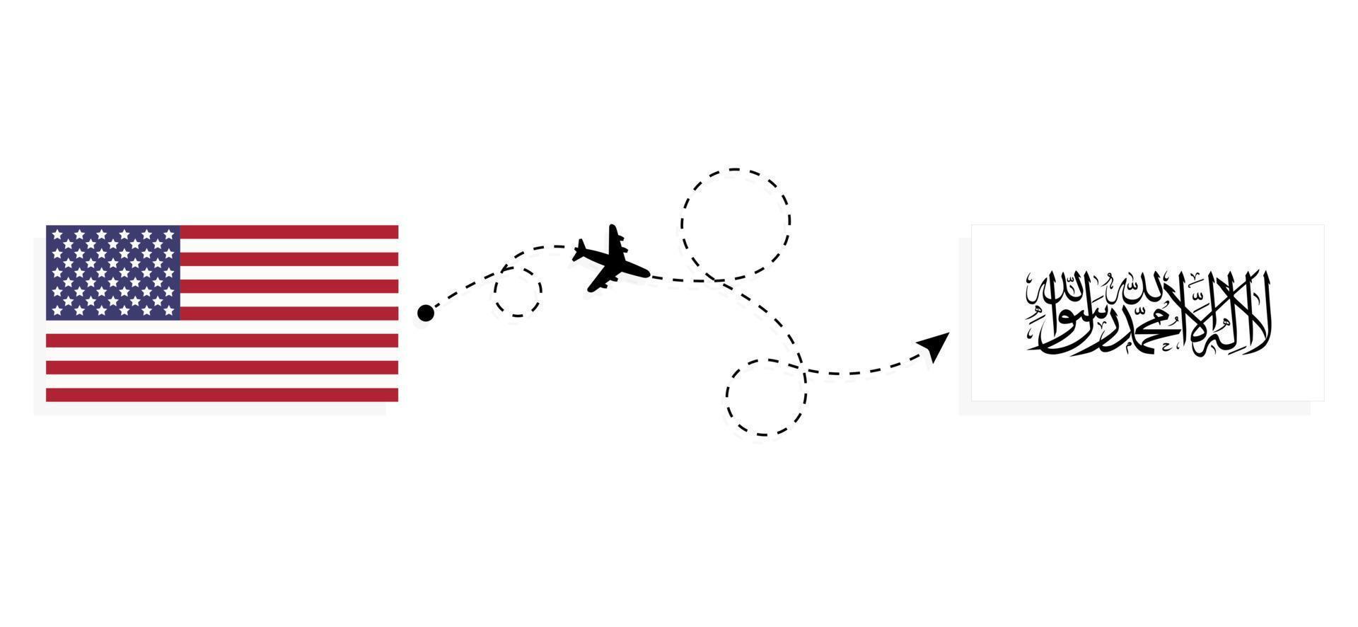 Vuelo y viaje desde EE. UU. a Afganistán en avión de pasajeros concepto de viaje vector