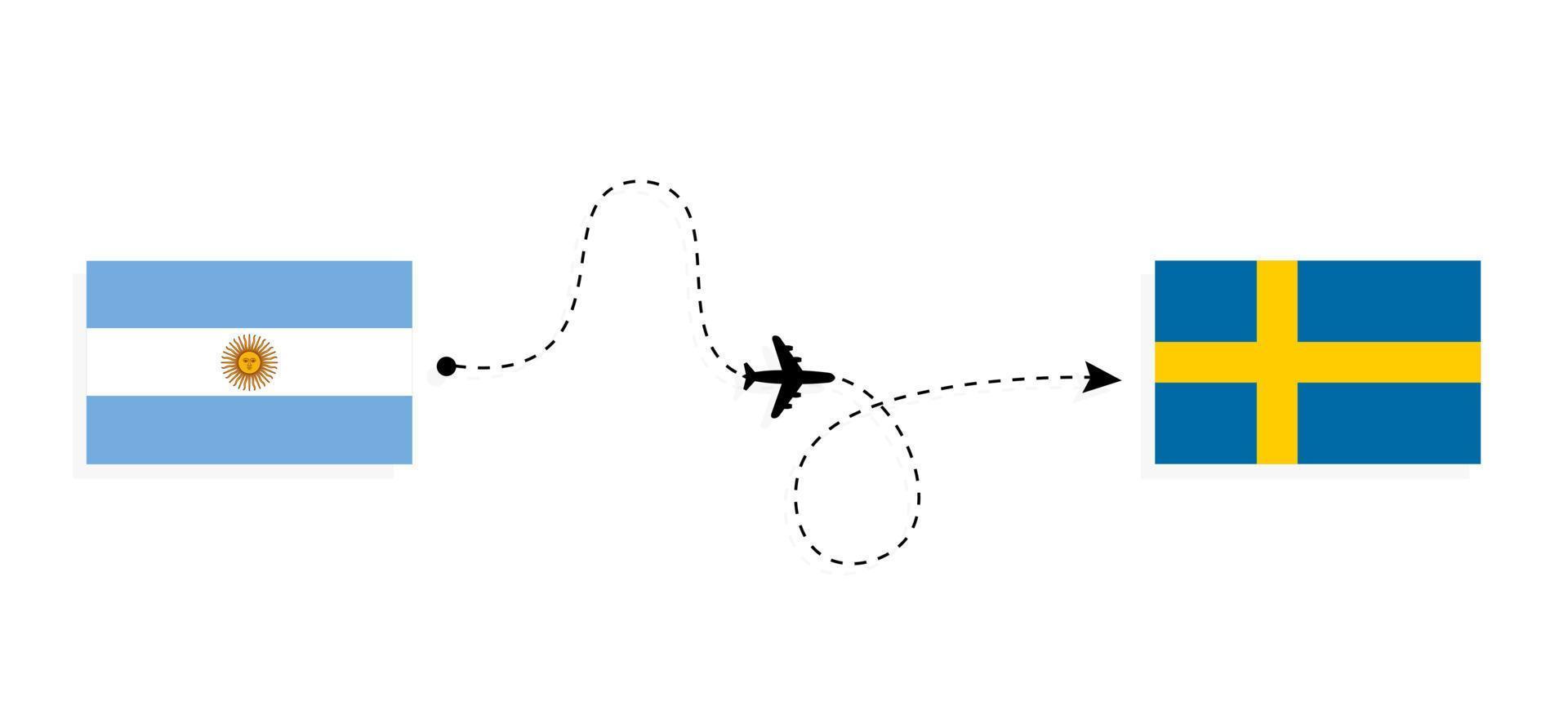 Flight and travel from Argentina to Sweden by passenger airplane Travel concept vector
