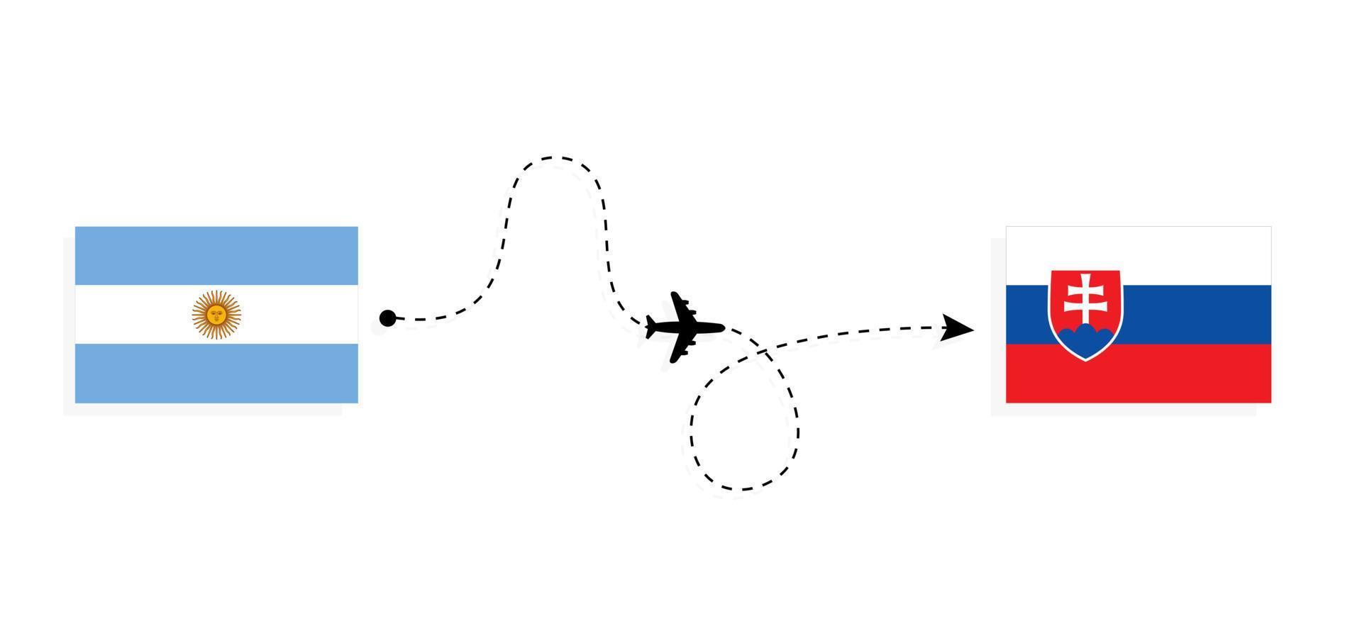 Flight and travel from Argentina to Slovakia by passenger airplane Travel concept vector