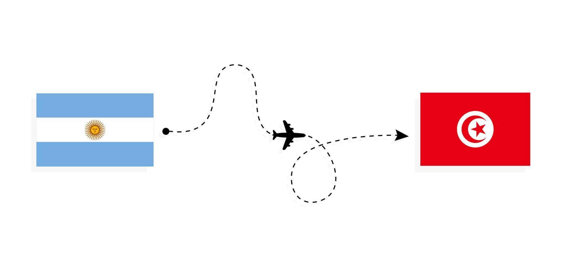 Flight and travel from Argentina to Tunisia by passenger airplane Travel concept vector