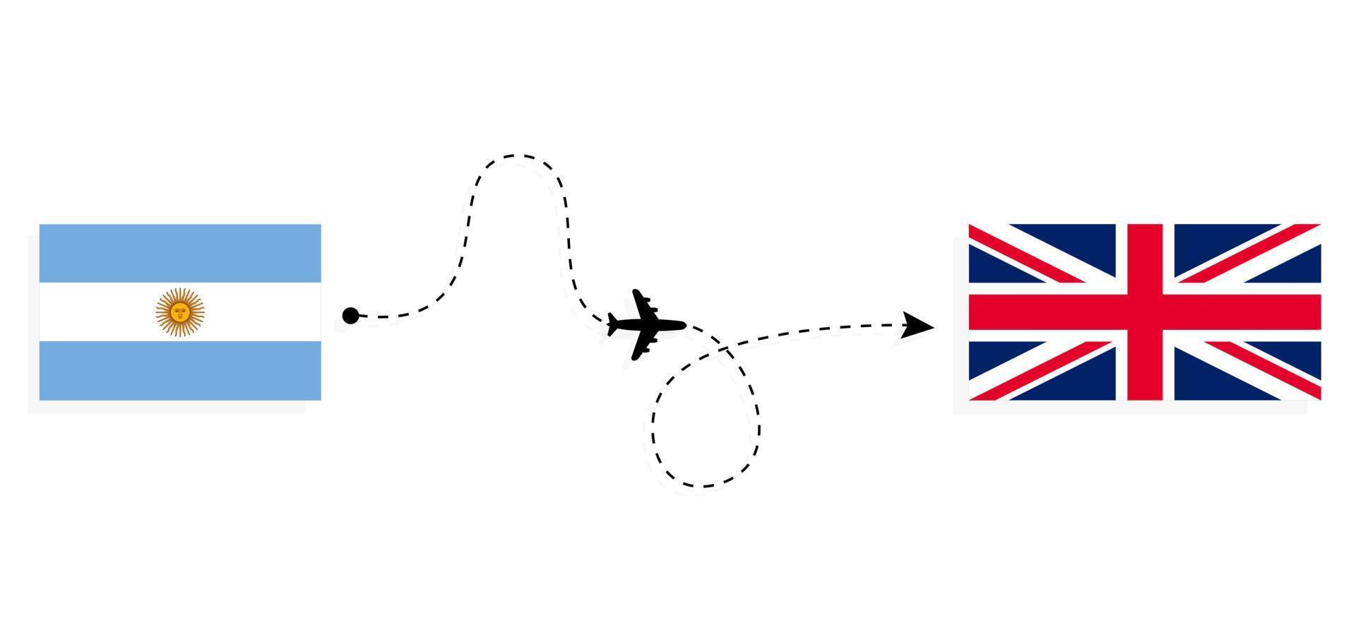 Flight and travel from Argentina to United Kingdom of Great Britain by passenger airplane Travel concept vector