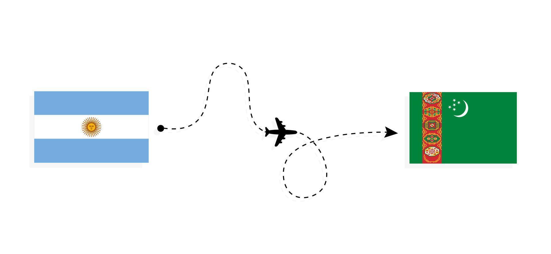 Flight and travel from Argentina to Turkmenistan by passenger airplane Travel concept vector