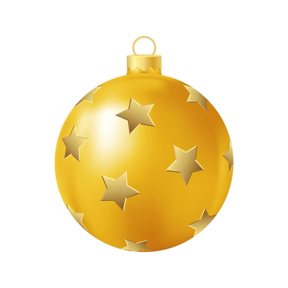 Yellow Christmas tree toy with golden stars Realistic color illustration vector