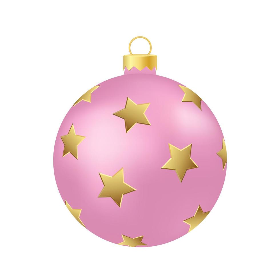 Pink rose Christmas tree toy or ball Volumetric and realistic color illustration vector