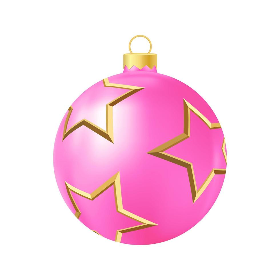 juguete de árbol de navidad rosa con estrellas doradas ilustración de color realista vector