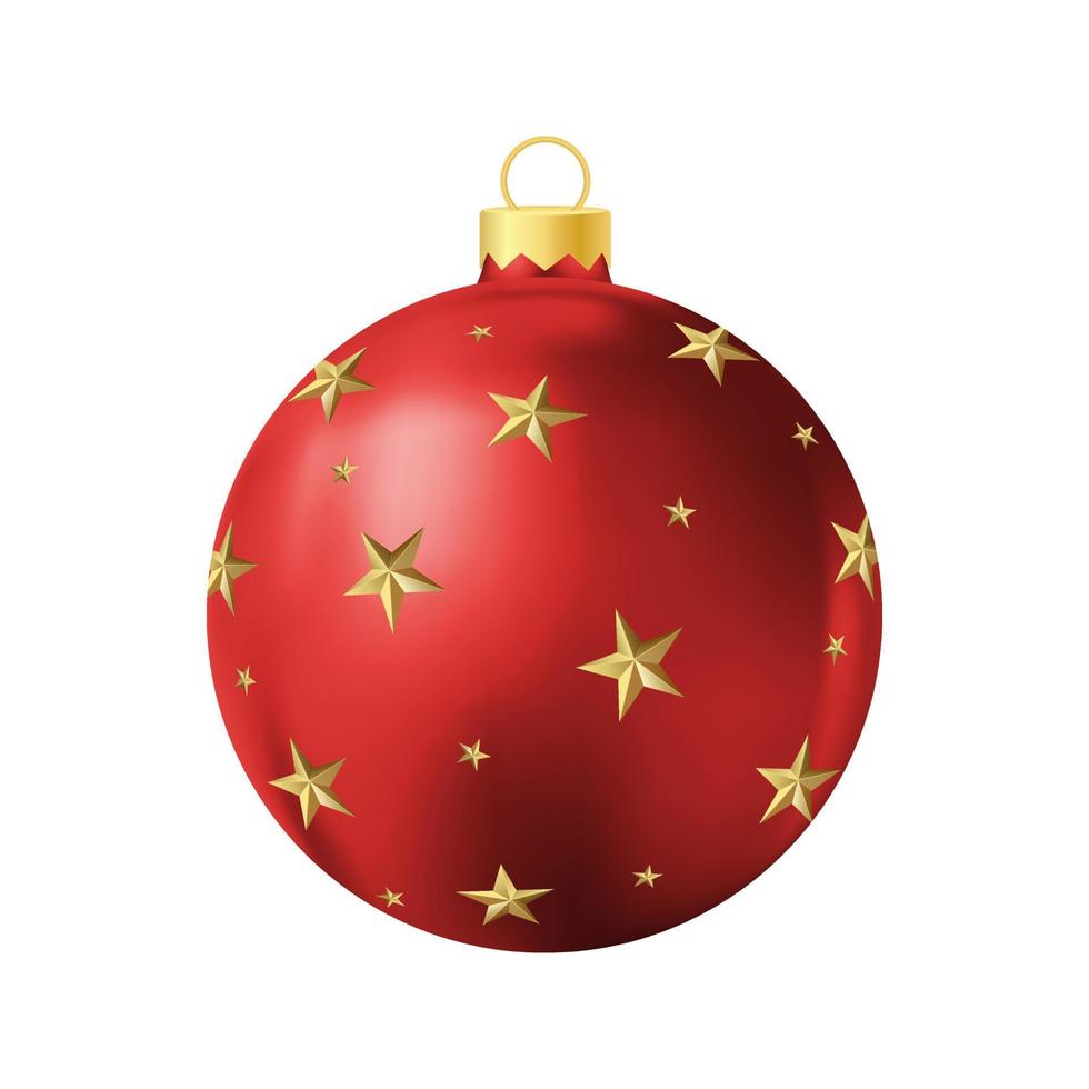 Red Christmas tree toy with golden stars Realistic color illustration vector