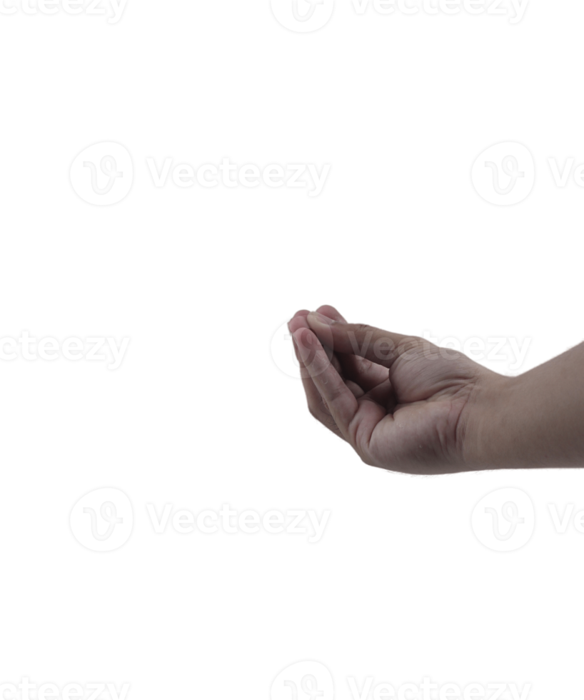 Hand, die Finger über einem isolierten weißen Hintergrund zeigt und italienische Gesten mit den Fingern zusammen macht, Kommunikationsgestenbewegung png