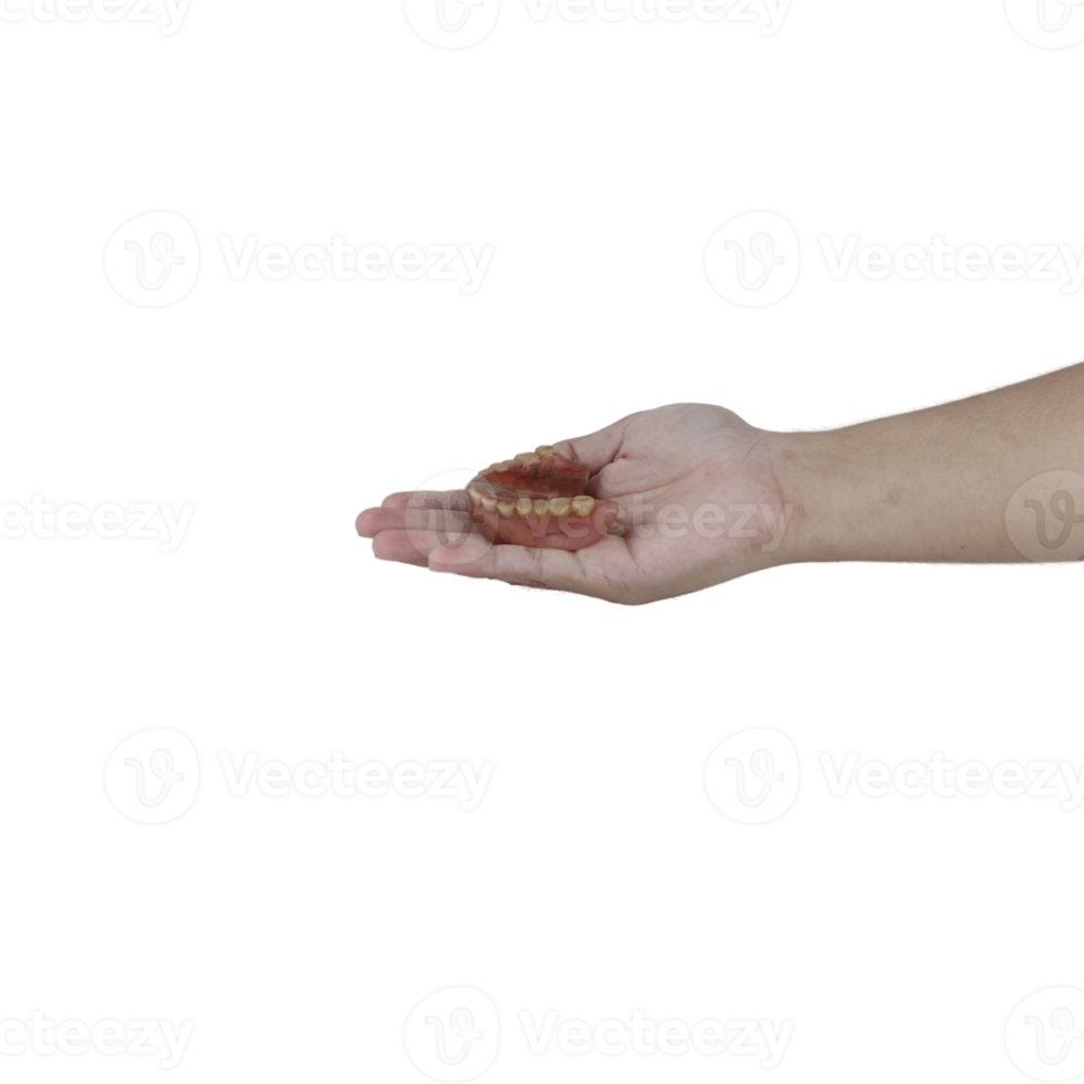 hands holding dirty dentures png