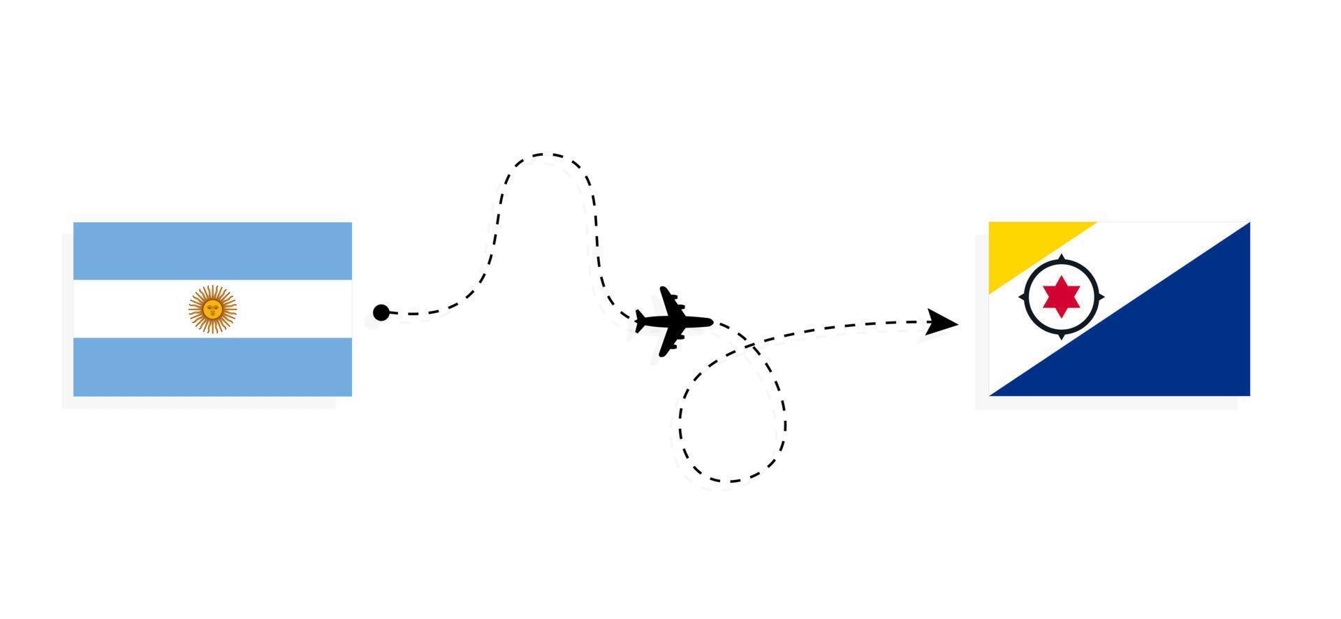 Flight and travel from Argentina to Bonaire by passenger airplane Travel concept vector