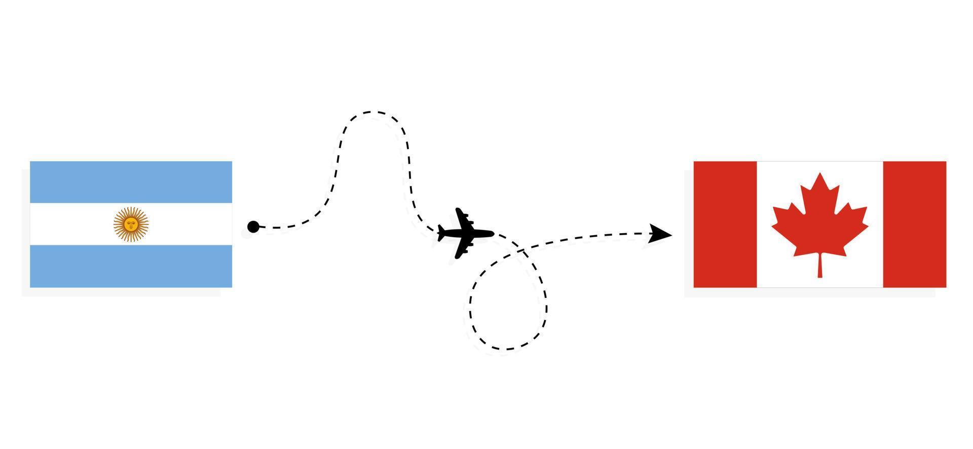 Flight and travel from Argentina to Canada by passenger airplane Travel concept vector