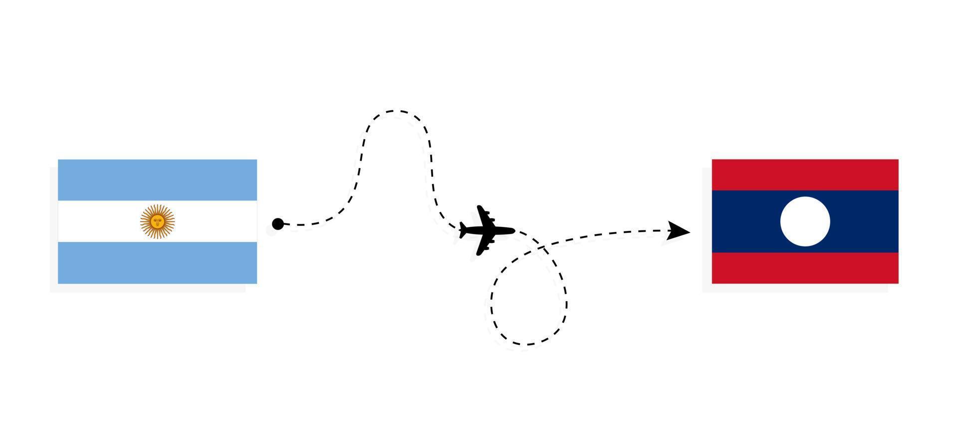 Flight and travel from Argentina to Laos by passenger airplane Travel concept vector