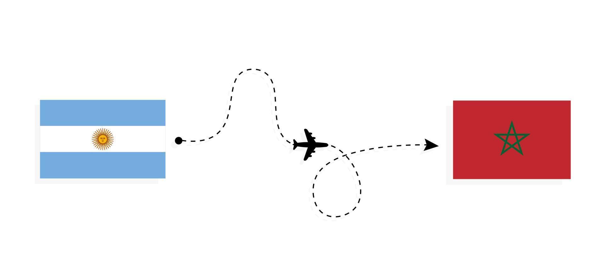 Flight and travel from Argentina to Morocco by passenger airplane Travel concept vector