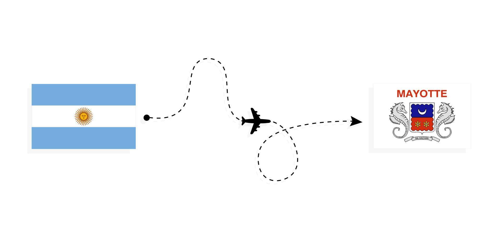 Flight and travel from Argentina to Mayotte by passenger airplane Travel concept vector