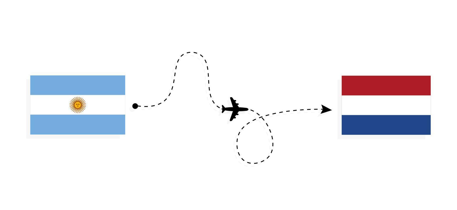 Flight and travel from Argentina to Netherlands by passenger airplane Travel concept vector